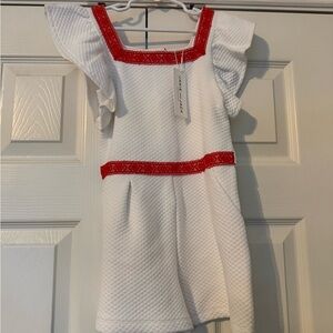Janie and Jack White Romper with Red Lace Trim NWT
